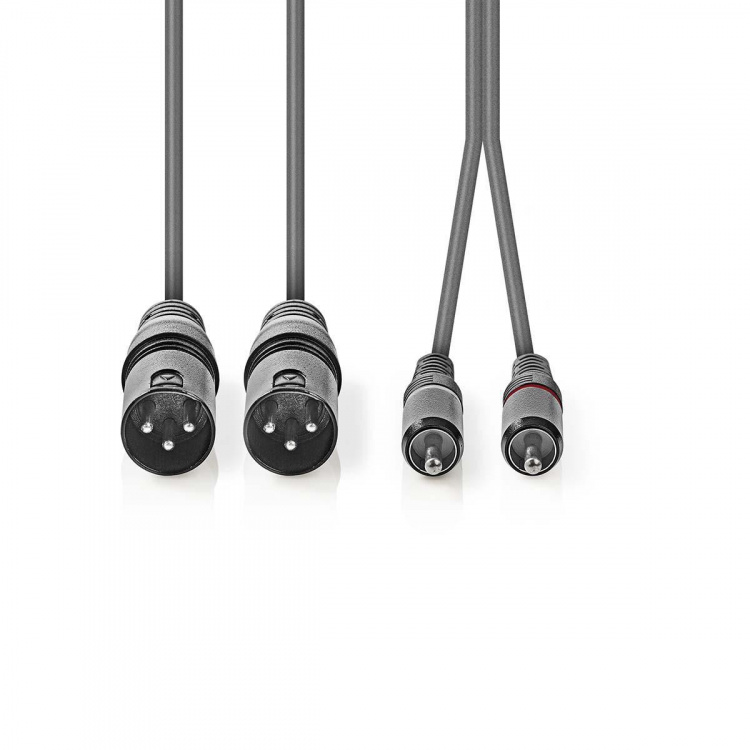 Nedis Balanced Audio Cable | 2x XLR 3-Pin Male | 2x RCA Male | Nickel Plated | 1.50 m | Round | PVC | Dark Grey | Carton Sleeve Nedis Balanced Audio Cable | 2x XLR 3-Pin Male | 2x RCA Male | Nickel Plated | 1.50 m | Round | PVC | Dark Grey | Carton Sleeve
