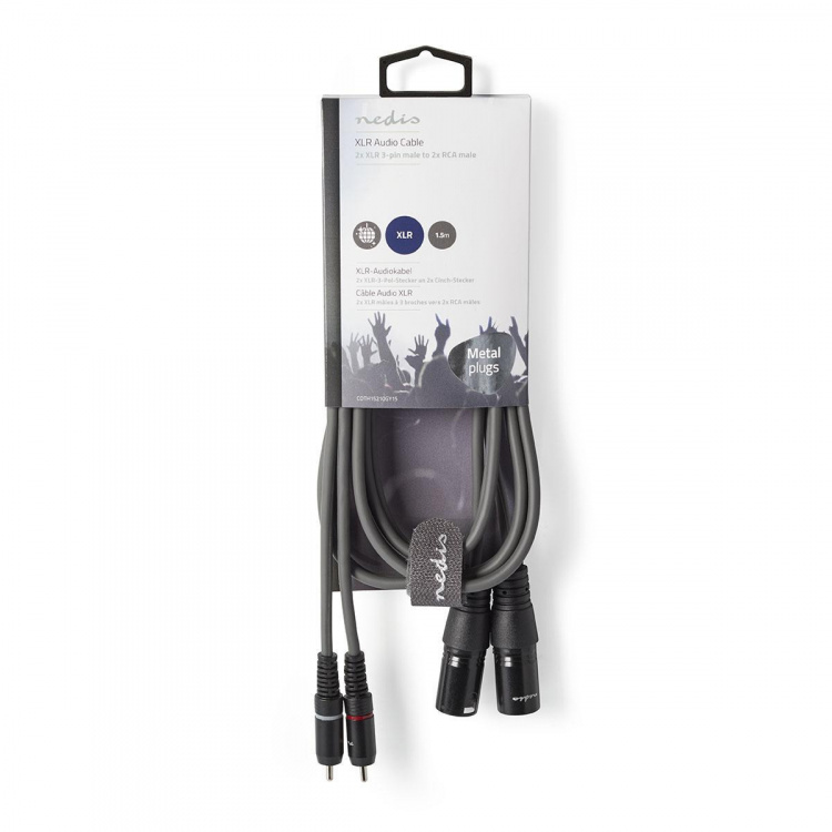 Nedis Balanced Audio Cable | 2x XLR 3-Pin Male | 2x RCA Male | Nickel Plated | 1.50 m | Round | PVC | Dark Grey | Carton Sleeve Nedis Balanced Audio Cable | 2x XLR 3-Pin Male | 2x RCA Male | Nickel Plated | 1.50 m | Round | PVC | Dark Grey | Carton Sleeve