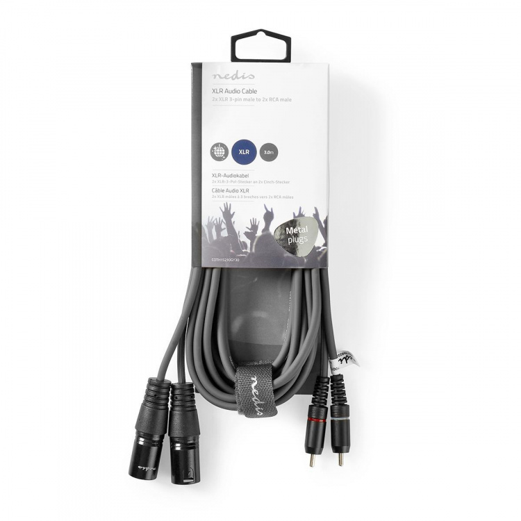 Nedis Balanced Audio Cable | 2x XLR 3-Pin Male | 2x RCA Male | Nickel Plated | 3.00 m | Round | PVC | Dark Grey | Carton Sleeve