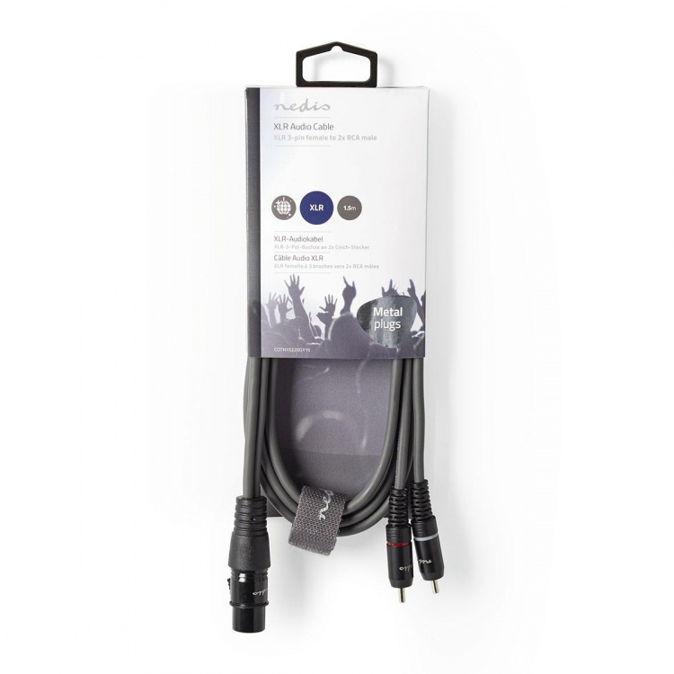 Nedis Balanced Audio Cable | XLR 3-Pin Female | 2x RCA Male | Nickel Plated | 1.50 m | Round | PVC | Dark Grey | Carton Sleeve Nedis Balanced Audio Cable | XLR 3-Pin Female | 2x RCA Male | Nickel Plated | 1.50 m | Round | PVC | Dark Grey | Carton Sleeve