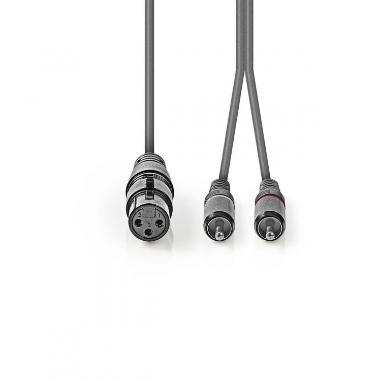 Nedis Balanced Audio Cable | XLR 3-Pin Female | 2x RCA Male | Nickel Plated | 3.00 m | Round | PVC | Dark Grey | Carton Sleeve