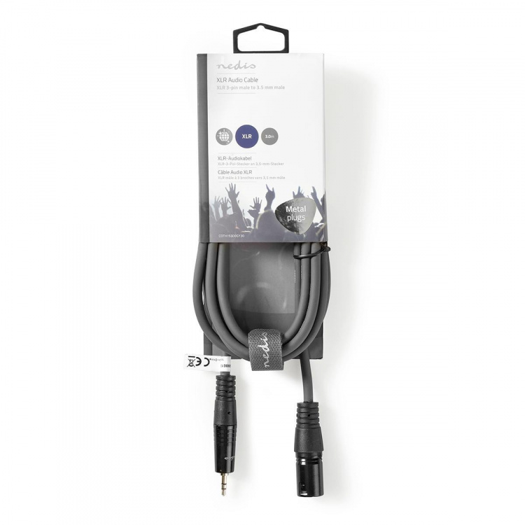 Nedis Balanced Audio Cable | XLR 3-Pin Male | 3.5 mm Male | Nickel Plated | 3.00 m | Round | PVC | Dark Grey | Carton Sleeve