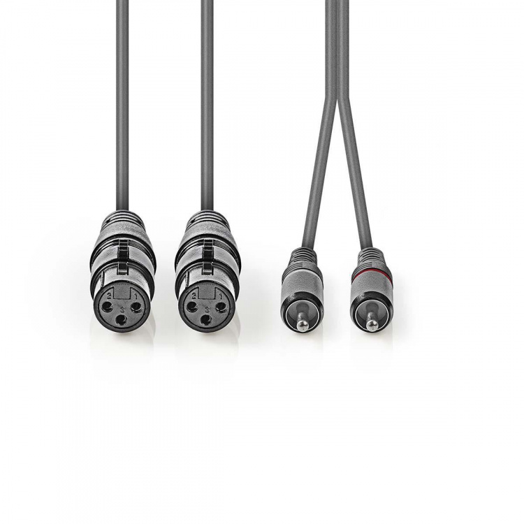 Nedis Balanced Audio Cable | 2x XLR 3-Pin Female | 2x RCA Male | Nickel Plated | 1.50 m | Round | PVC | Dark Grey | Carton Sleeve Nedis Balanced Audio Cable | 2x XLR 3-Pin Female | 2x RCA Male | Nickel Plated | 1.50 m | Round | PVC | Dark Grey | Carton Sleeve