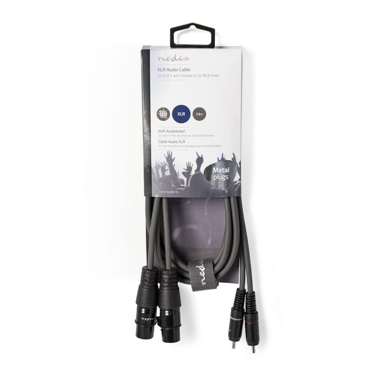 Nedis Balanced Audio Cable | 2x XLR 3-Pin Female | 2x RCA Male | Nickel Plated | 1.50 m | Round | PVC | Dark Grey | Carton Sleeve Nedis Balanced Audio Cable | 2x XLR 3-Pin Female | 2x RCA Male | Nickel Plated | 1.50 m | Round | PVC | Dark Grey | Carton Sleeve