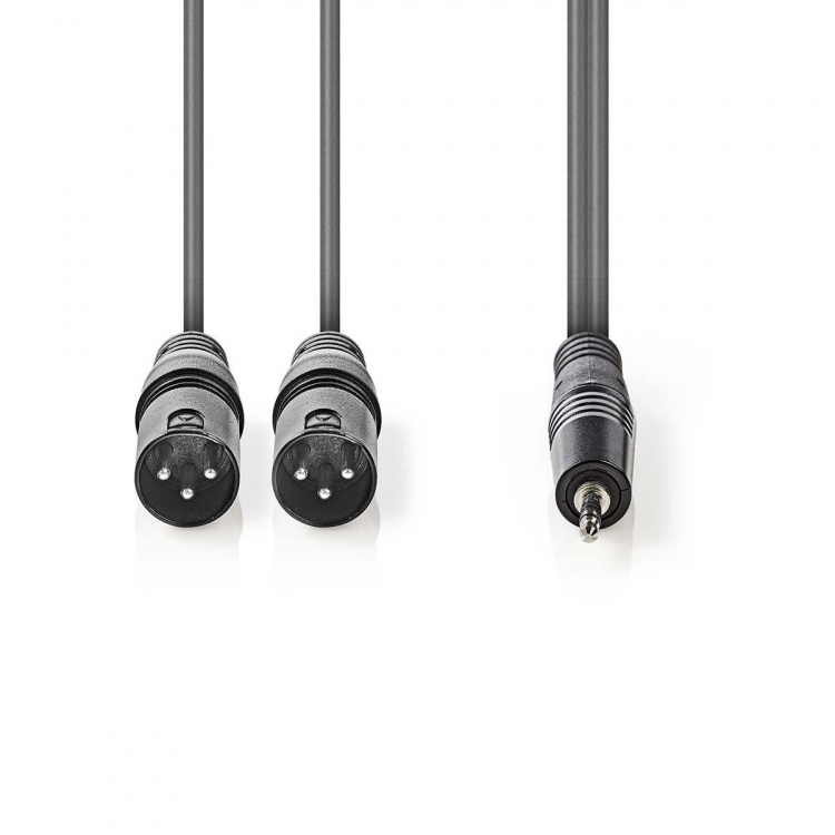 Nedis Balanced Audio Cable | 2x XLR 3-Pin Male | 3.5 mm Male | Nickel Plated | 1.50 m | Round | PVC | Dark Grey | Carton Sleeve Nedis Balanced Audio Cable | 2x XLR 3-Pin Male | 3.5 mm Male | Nickel Plated | 1.50 m | Round | PVC | Dark Grey | Carton Sleeve