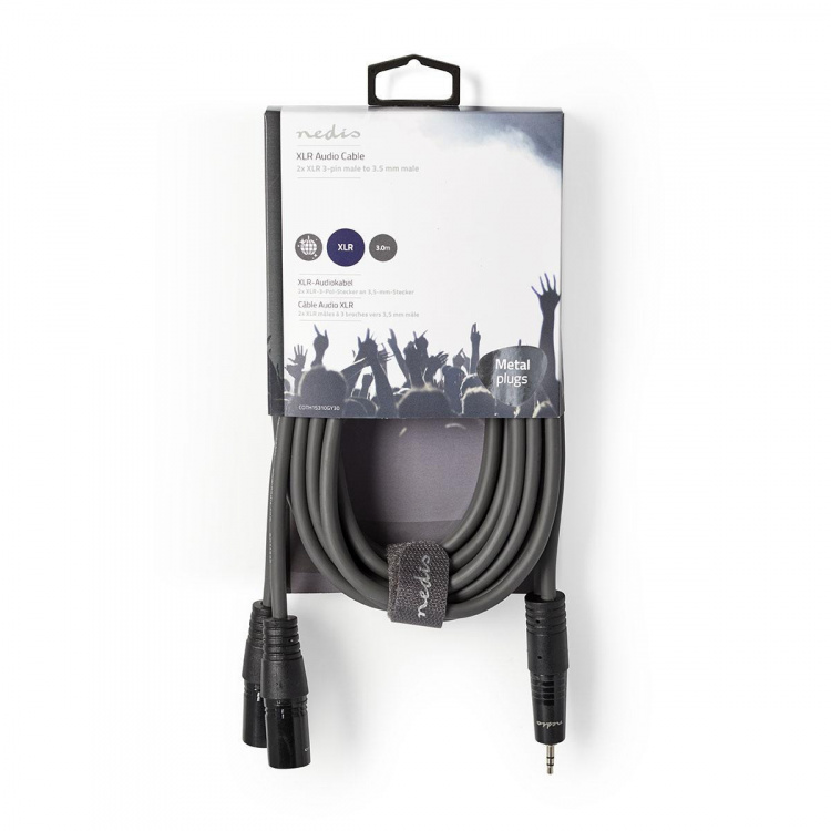 Nedis Balanced Audio Cable | 2x XLR 3-Pin Male | 3.5 mm Male | Nickel Plated | 3.00 m | Round | PVC | Dark Grey | Carton Sleeve Nedis Balanced Audio Cable | 2x XLR 3-Pin Male | 3.5 mm Male | Nickel Plated | 3.00 m | Round | PVC | Dark Grey | Carton Sleeve