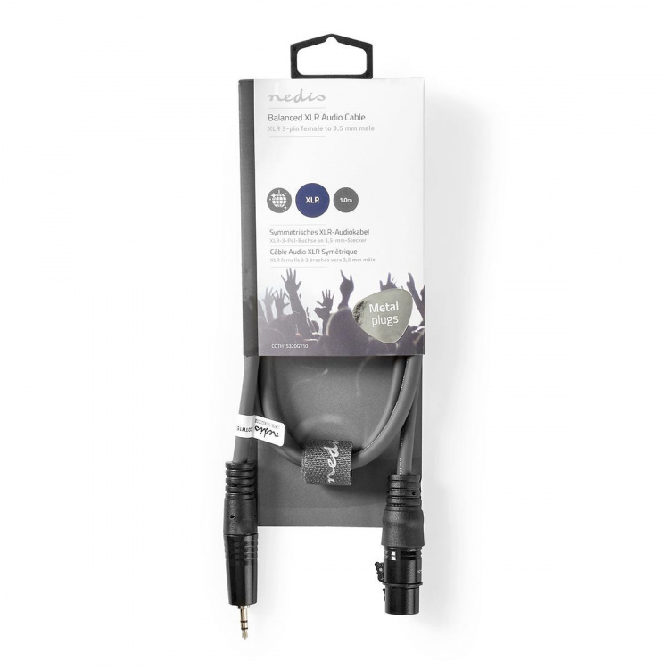 Nedis Balanced Audio Cable | XLR 3-Pin Female | 3.5 mm Male | Nickel Plated | 1.00 m | Round | PVC | Dark Grey | Carton Sleeve