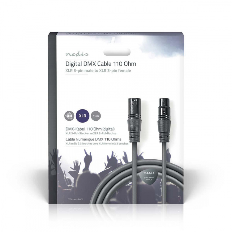 Nedis DMX Adapter Cable | XLR 3-Pin Male | XLR 3-Pin Female | Nickel Plated | 10.0 m | Round | PVC | Dark Grey | Gift Box
