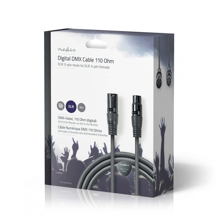 Nedis DMX Adapter Cable | XLR 3-Pin Male | XLR 3-Pin Female | Nickel Plated | 10.0 m | Round | PVC | Dark Grey | Gift Box