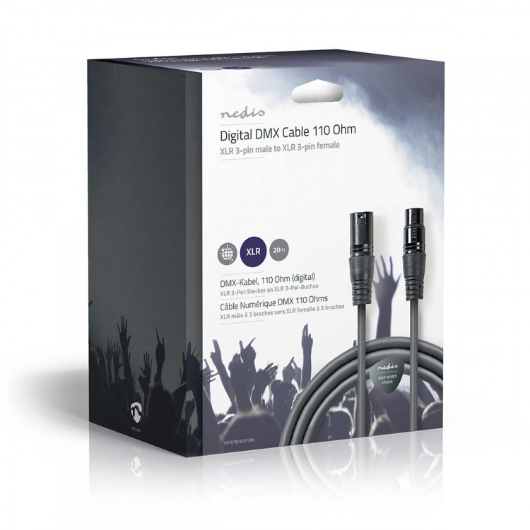 Nedis DMX Adapter Cable | XLR 3-Pin Male | XLR 3-Pin Female | Nickel Plated | 20.0 m | Round | PVC | Dark Grey | Gift Box