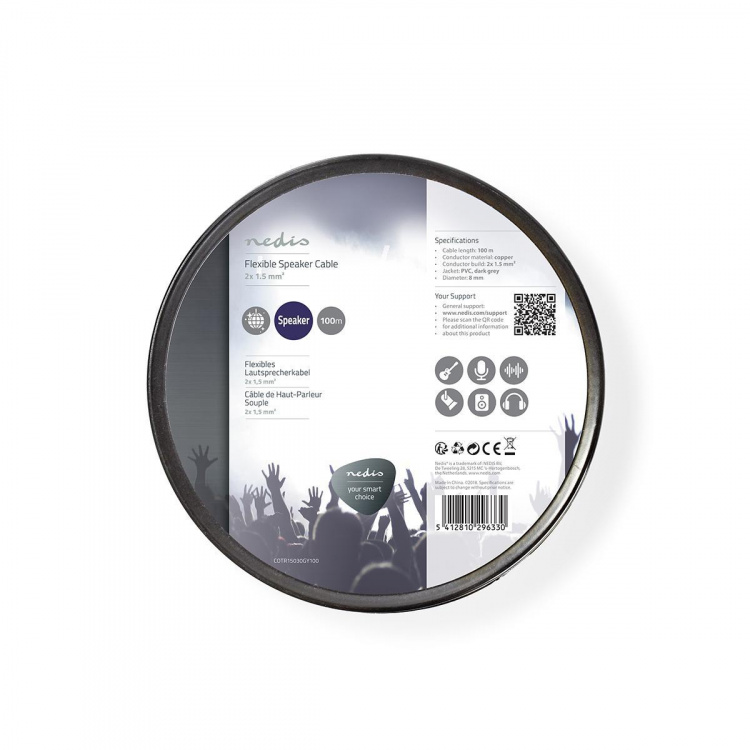 Nedis Speaker Cable | 2 x 1.50 mm² | Copper | 100.0 m | Round | PVC | Dark Grey | Reel Nedis Speaker Cable | 2 x 1.50 mm² | Copper | 100.0 m | Round | PVC | Dark Grey | Reel