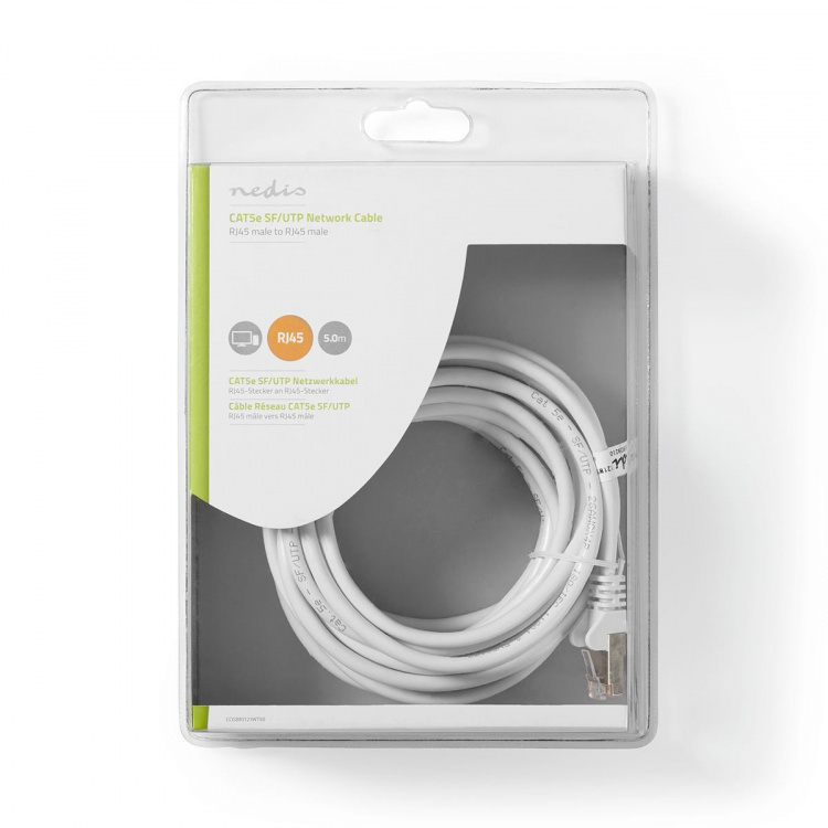 Nedis CAT5e Cable | SF/UTP | RJ45 Male | RJ45 Male | 5.00 m | Round | PVC | White | Blister Nedis CAT5e Cable | SF/UTP | RJ45 Male | RJ45 Male | 5.00 m | Round | PVC | White | Blister