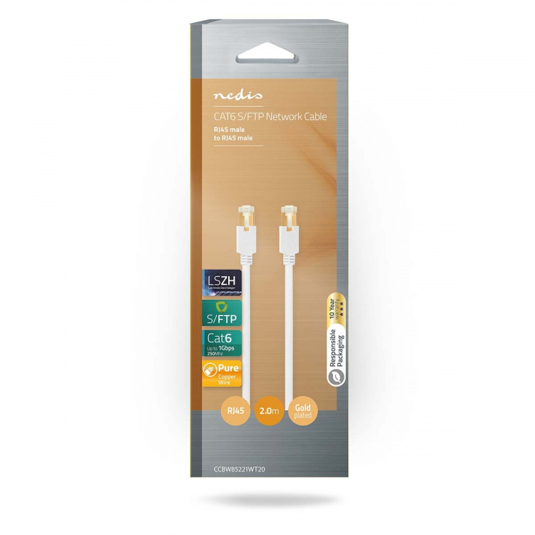 Nedis CAT6 Cable | RJ45 Male | RJ45 Male | S/FTP | 2.00 m | Round | LSZH / PVC | White | Window Box Nedis CAT6 Cable | RJ45 Male | RJ45 Male | S/FTP | 2.00 m | Round | LSZH / PVC | White | Window Box