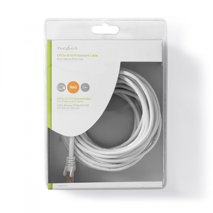 Nedis CAT5e Cable | SF/UTP | RJ45 Male | RJ45 Male | 7.50 m | Round | PVC | White | Blister