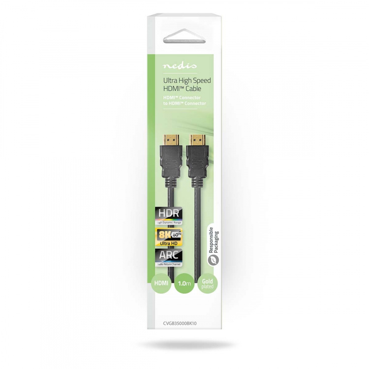 Nedis Ultra High Speed HDMI™ Cable | HDMI™ Connector | HDMI™ Connector | 8K@60Hz | 48 Gbps | 1.00 m | Round | 6.0 mm | Black | Box Nedis Ultra High Speed HDMI™ Cable | HDMI™ Connector | HDMI™ Connector | 8K@60Hz | 48 Gbps | 1.00 m | Round | 6.0 mm | Black | Box
