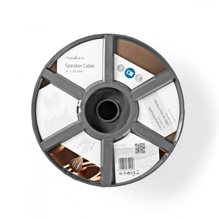 Nedis Speaker Cable | 2 x 1.50 mm² | Copper | 100.0 m | Round | PVC | White | Reel