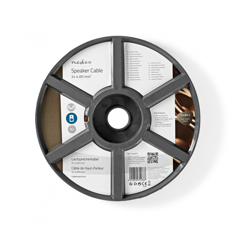 Nedis Speaker Cable | 2 x 4.00 mm² | Copper | 15.0 m | Round | PVC | Transparent | Reel