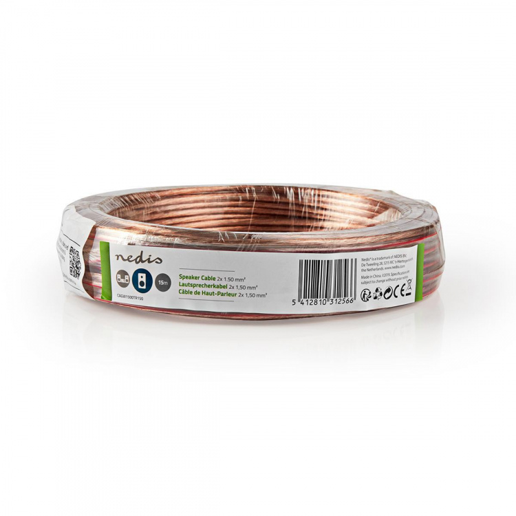 Nedis Speaker Cable | 2 x 1.50 mm² | CCA | 15.0 m | Round | PVC | Transparent | Wrap Nedis Speaker Cable | 2 x 1.50 mm² | CCA | 15.0 m | Round | PVC | Transparent | Wrap