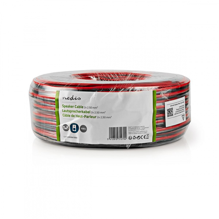 Nedis Speaker Cable | 2 x 2.50 mm² | CCA | 100.0 m | Round | PVC | Black / Red | Wrap