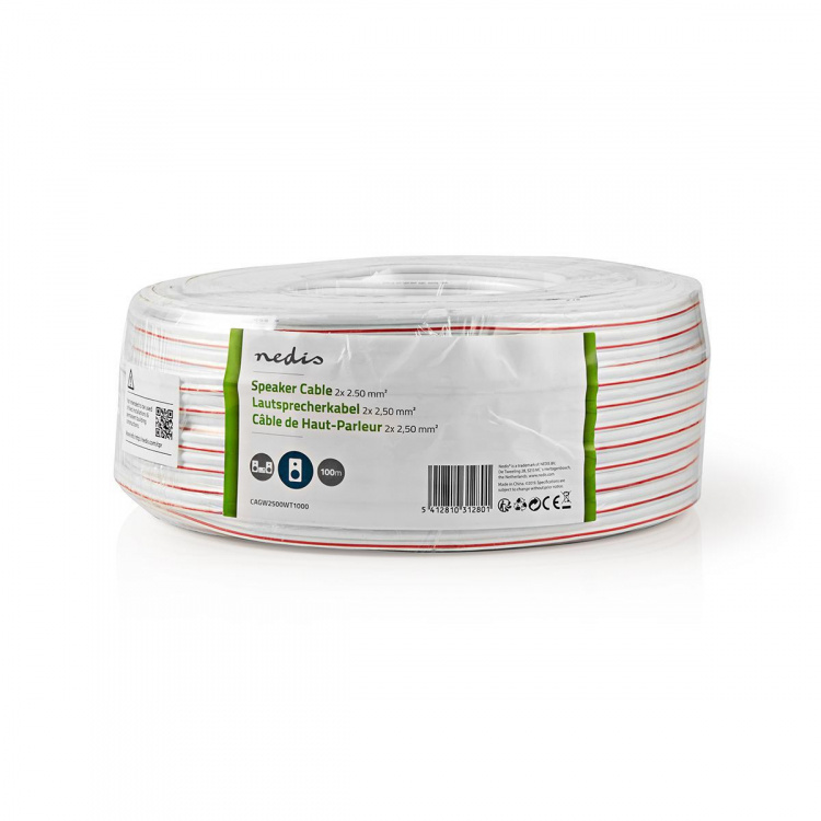 Nedis Speaker Cable | 2 x 2.50 mm² | CCA | 100.0 m | Round | PVC | White | Wrap