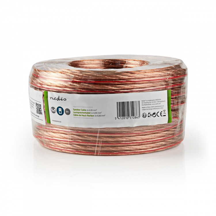 Nedis Speaker Cable | 2 x 6.00 mm² | CCA | 25.0 m | Round | PVC | Transparent | Wrap Nedis Speaker Cable | 2 x 6.00 mm² | CCA | 25.0 m | Round | PVC | Transparent | Wrap