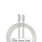 Nedis Lightning Cable | USB 2.0 | Apple Lightning 8-Pin | USB-C™ Male | 480 Mbps | Gold Plated | 1.00 m | Round | Braided / Nylon | Aluminium / Silver | Cover Window Box Nedis Lightning Cable | USB 2.0 | Apple Lightning 8-Pin | USB-C™ Male | 480 Mbps | Gold Plated | 1.00 m | Round | Braided / Nylon | Aluminium / Silver | Cover Window Box