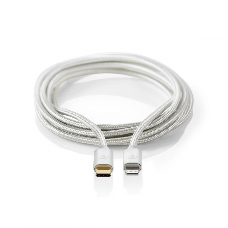 Nedis Lightning Cable | USB 2.0 | Apple Lightning 8-Pin | USB-C™ Male | 480 Mbps | Gold Plated | 1.00 m | Round | Braided / Nylon | Aluminium / Silver | Cover Window Box Nedis Lightning Cable | USB 2.0 | Apple Lightning 8-Pin | USB-C™ Male | 480 Mbps | Gold Plated | 1.00 m | Round | Braided / Nylon | Aluminium / Silver | Cover Window Box
