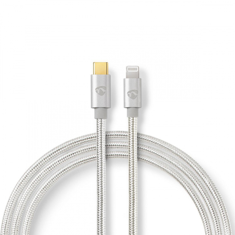 Nedis Lightning Cable | USB 2.0 | Apple Lightning 8-Pin | USB-C™ Male | 480 Mbps | Gold Plated | 1.00 m | Round | Braided / Nylon | Aluminium / Silver | Cover Window Box Nedis Lightning Cable | USB 2.0 | Apple Lightning 8-Pin | USB-C™ Male | 480 Mbps | Gold Plated | 1.00 m | Round | Braided / Nylon | Aluminium / Silver | Cover Window Box