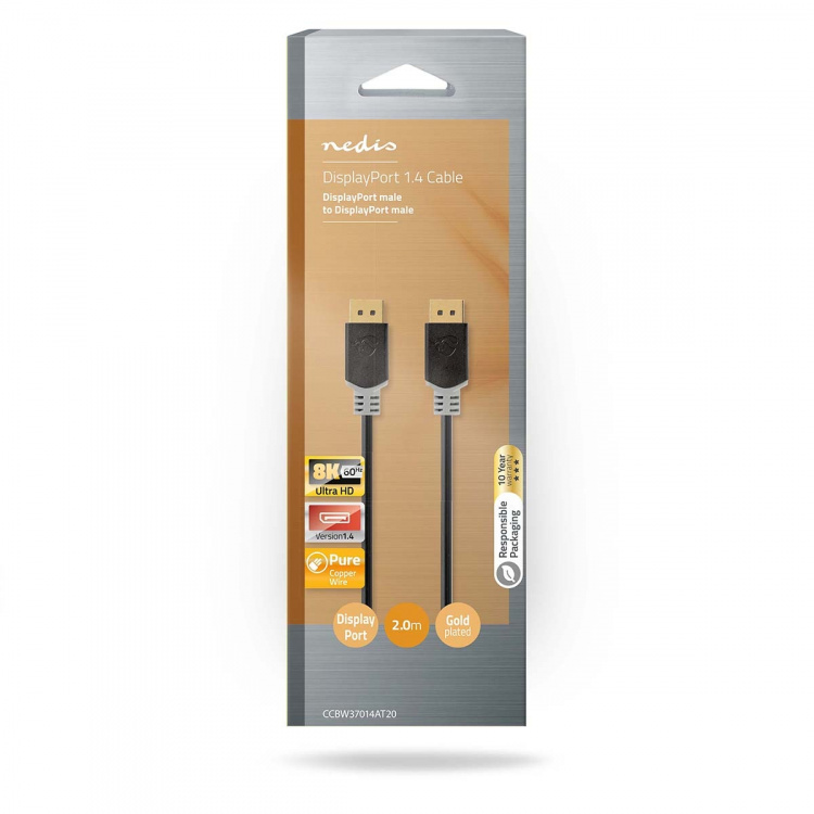 Nedis DisplayPort Cable | DisplayPort Male | DisplayPort Male | 8K@60Hz | Gold Plated | 2.00 m | Round | PVC | Anthracite | Box