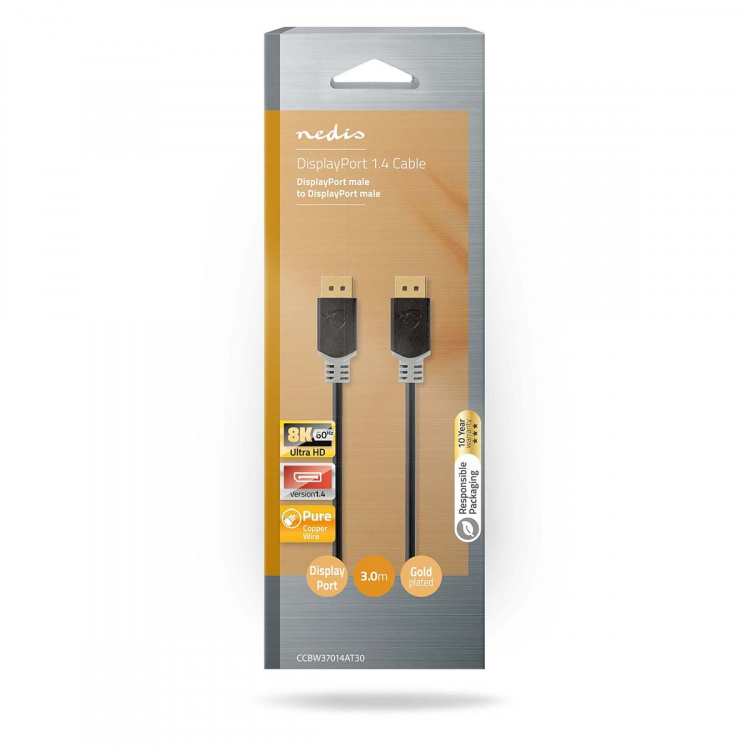 Nedis DisplayPort Cable | DisplayPort Male | DisplayPort Male | 8K@60Hz | Gold Plated | 3.00 m | Round | PVC | Anthracite | Box