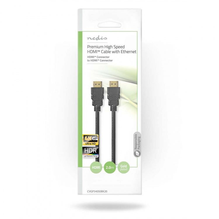 Nedis Premium High Speed HDMI™ Cable with Ethernet | HDMI™ Connector | HDMI™ Connector | 4K@60Hz | 18 Gbps | 2.00 m | Round | PVC | Black | Envelope Nedis Premium High Speed HDMI™ Cable with Ethernet | HDMI™ Connector | HDMI™ Connector | 4K@60Hz | 18 Gbps | 2.00 m | Round | PVC | Black | Envelope