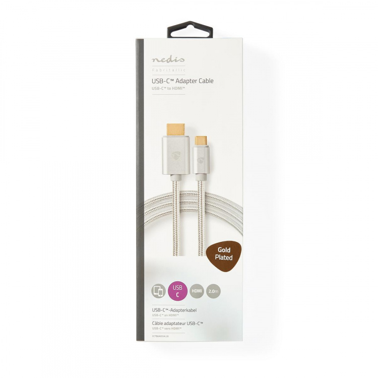 Nedis USB Adapter | USB 3.2 Gen 1 | USB-C™ Male | HDMI™ Connector | 18 Gbps | 2.00 m | Round | Gold Plated | Braided / Nylon | Aluminium | Cover Window Box Nedis USB Adapter | USB 3.2 Gen 1 | USB-C™ Male | HDMI™ Connector | 18 Gbps | 2.00 m | Round | Gold Plated | Braided / Nylon | Aluminium | Cover Window Box