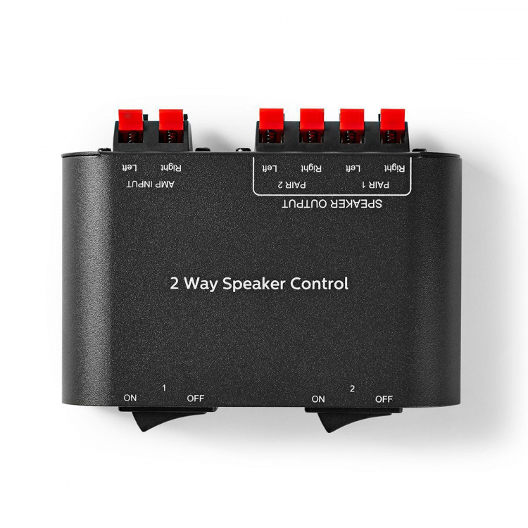 Nedis Speaker Control Switchbox | 2 port(s) | Terminal Clamps | Speaker impedance: 4-16 Ohm | Maximum load per channel: 150 W | Aluminium | Black Nedis Speaker Control Switchbox | 2 port(s) | Terminal Clamps | Speaker impedance: 4-16 Ohm | Maximum load per channel: 150 W | Aluminium | Black