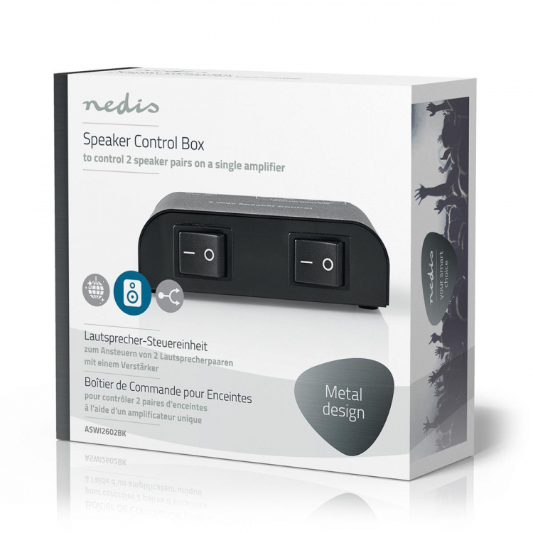 Nedis Speaker Control Switchbox | 2 port(s) | Terminal Clamps | Speaker impedance: 4-16 Ohm | Maximum load per channel: 150 W | Aluminium | Black Nedis Speaker Control Switchbox | 2 port(s) | Terminal Clamps | Speaker impedance: 4-16 Ohm | Maximum load per channel: 150 W | Aluminium | Black
