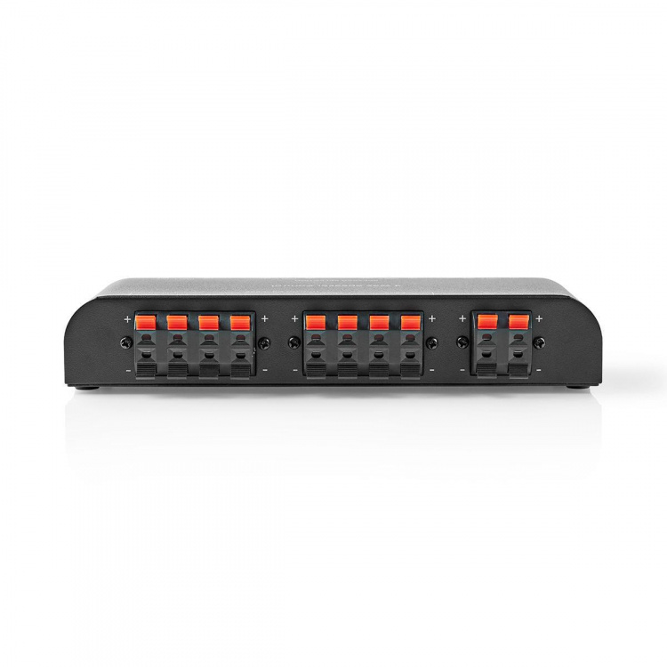 Nedis Speaker Control Switchbox | 4 port(s) | Terminal Clamps | Speaker impedance: 4-16 Ohm | Maximum load per channel: 200 W | Aluminium | Black