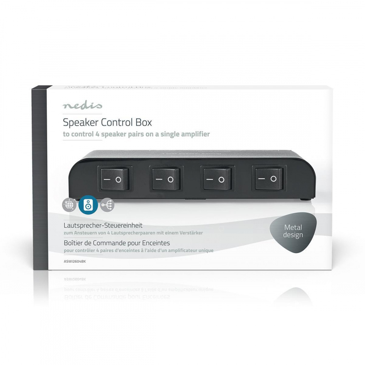 Nedis Speaker Control Switchbox | 4 port(s) | Terminal Clamps | Speaker impedance: 4-16 Ohm | Maximum load per channel: 200 W | Aluminium | Black