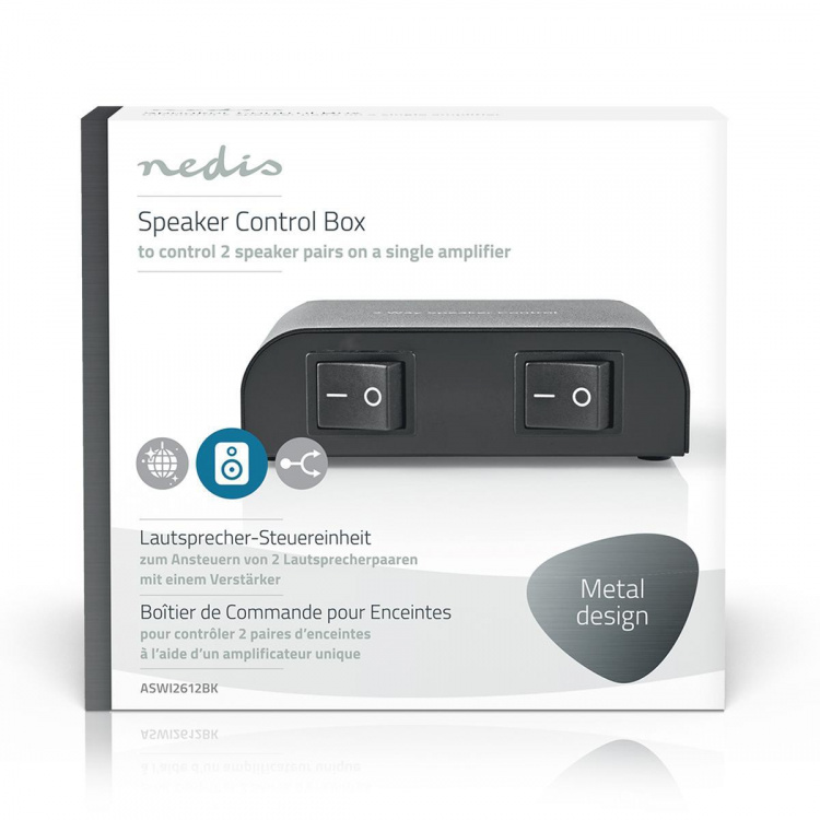 Nedis Speaker Control Switchbox | 2 port(s) | Terminal Screws | Speaker impedance: 4-16 Ohm | Maximum load per channel: 150 W | Aluminium | Black