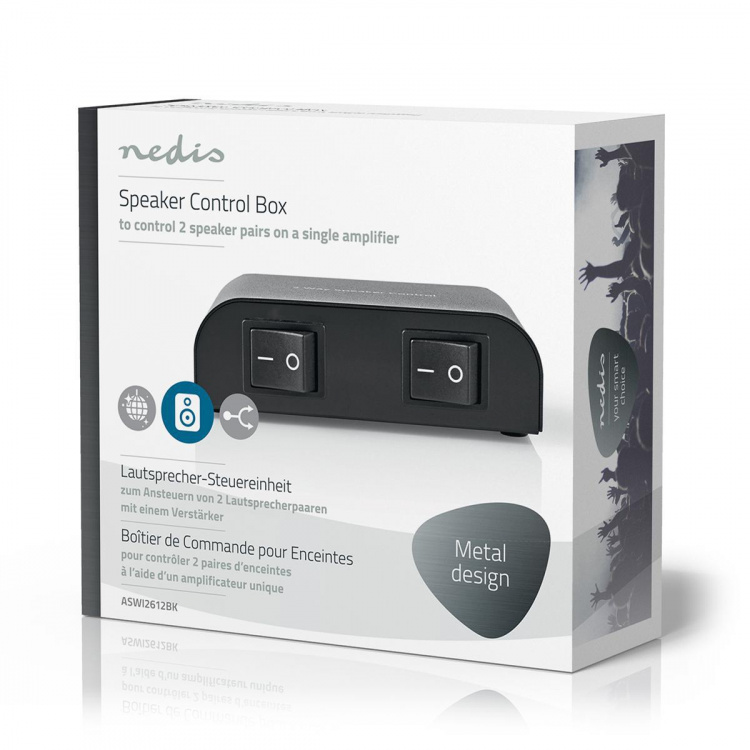 Nedis Speaker Control Switchbox | 2 port(s) | Terminal Screws | Speaker impedance: 4-16 Ohm | Maximum load per channel: 150 W | Aluminium | Black