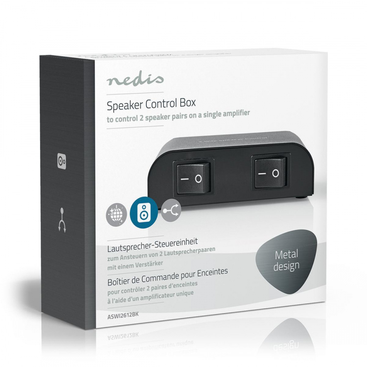 Nedis Speaker Control Switchbox | 2 port(s) | Terminal Screws | Speaker impedance: 4-16 Ohm | Maximum load per channel: 150 W | Aluminium | Black