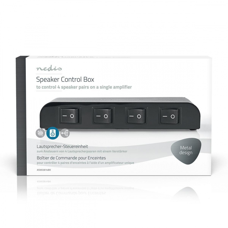 Nedis Speaker Control Switchbox | 4 port(s) | Terminal Screws | Speaker impedance: 4-16 Ohm | Maximum load per channel: 200 W | Aluminium | Black