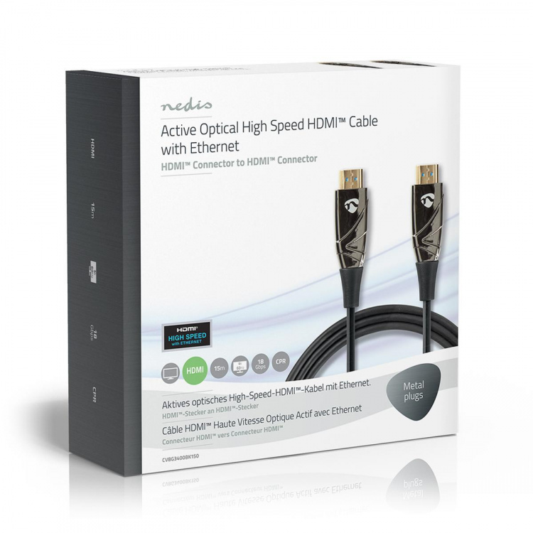 Nedis Active Optical High Speed HDMI™ Cable with Ethernet | HDMI™ Connector | HDMI™ Connector | 4K@60Hz | 18 Gbps | 15.0 m | Round | PVC | Black | Gift Box Nedis Active Optical High Speed HDMI™ Cable with Ethernet | HDMI™ Connector | HDMI™ Connector | 4K@60Hz | 18 Gbps | 15.0 m | Round | PVC | Black | Gift Box
