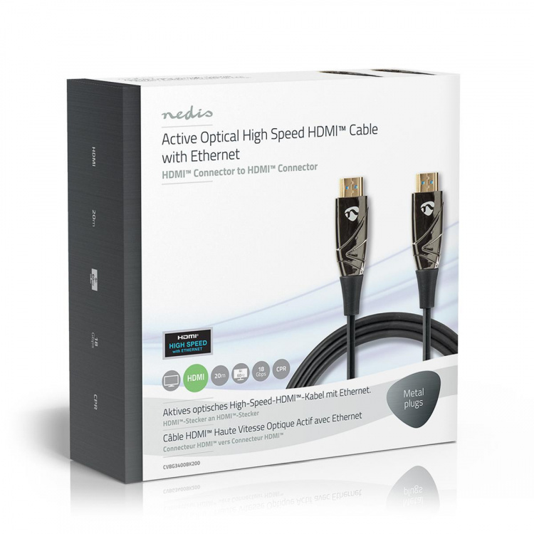 Nedis Active Optical High Speed HDMI™ Cable with Ethernet | HDMI™ Connector | HDMI™ Connector | 4K@60Hz | 18 Gbps | 20.0 m | Round | PVC | Black | Gift Box