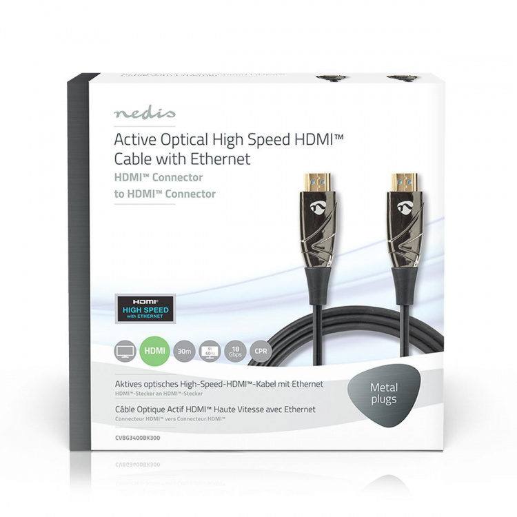 Nedis Active Optical High Speed HDMI™ Cable with Ethernet | HDMI™ Connector | HDMI™ Connector | 4K@60Hz | 18 Gbps | 30.0 m | Round | PVC | Black | Gift Box Nedis Active Optical High Speed HDMI™ Cable with Ethernet | HDMI™ Connector | HDMI™ Connector | 4K@60Hz | 18 Gbps | 30.0 m | Round | PVC | Black | Gift Box
