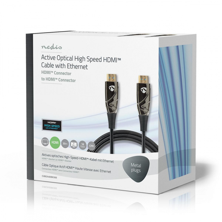 Nedis Active Optical High Speed HDMI™ Cable with Ethernet | HDMI™ Connector | HDMI™ Connector | 4K@60Hz | 18 Gbps | 30.0 m | Round | PVC | Black | Gift Box Nedis Active Optical High Speed HDMI™ Cable with Ethernet | HDMI™ Connector | HDMI™ Connector | 4K@60Hz | 18 Gbps | 30.0 m | Round | PVC | Black | Gift Box