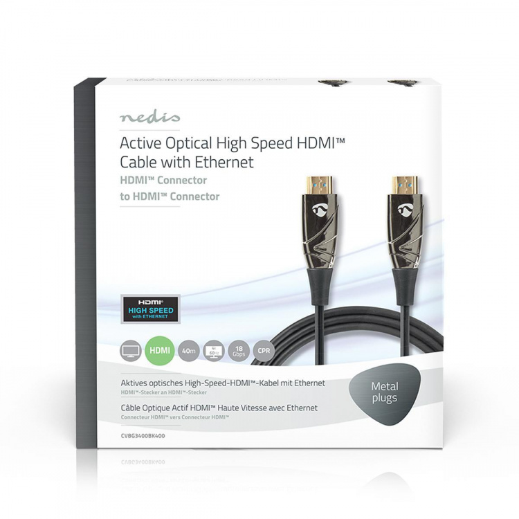 Nedis Active Optical High Speed HDMI™ Cable with Ethernet | HDMI™ Connector | HDMI™ Connector | 4K@60Hz | 18 Gbps | 40.0 m | Round | PVC | Black | Gift Box Nedis Active Optical High Speed HDMI™ Cable with Ethernet | HDMI™ Connector | HDMI™ Connector | 4K@60Hz | 18 Gbps | 40.0 m | Round | PVC | Black | Gift Box