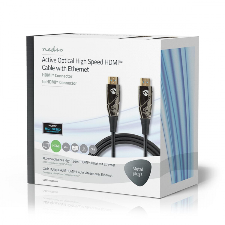 Nedis Active Optical High Speed HDMI™ Cable with Ethernet | HDMI™ Connector | HDMI™ Connector | 4K@60Hz | 18 Gbps | 40.0 m | Round | PVC | Black | Gift Box Nedis Active Optical High Speed HDMI™ Cable with Ethernet | HDMI™ Connector | HDMI™ Connector | 4K@60Hz | 18 Gbps | 40.0 m | Round | PVC | Black | Gift Box