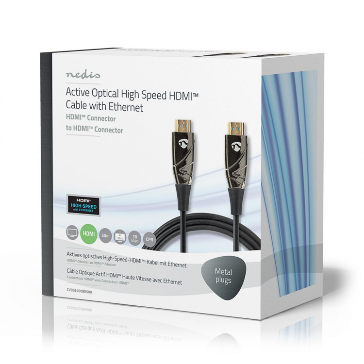 Nedis Active Optical High Speed HDMI™ Cable with Ethernet | HDMI™ Connector | HDMI™ Connector | 4K@60Hz | 18 Gbps | 50.0 m | Round | PVC | Black | Gift Box