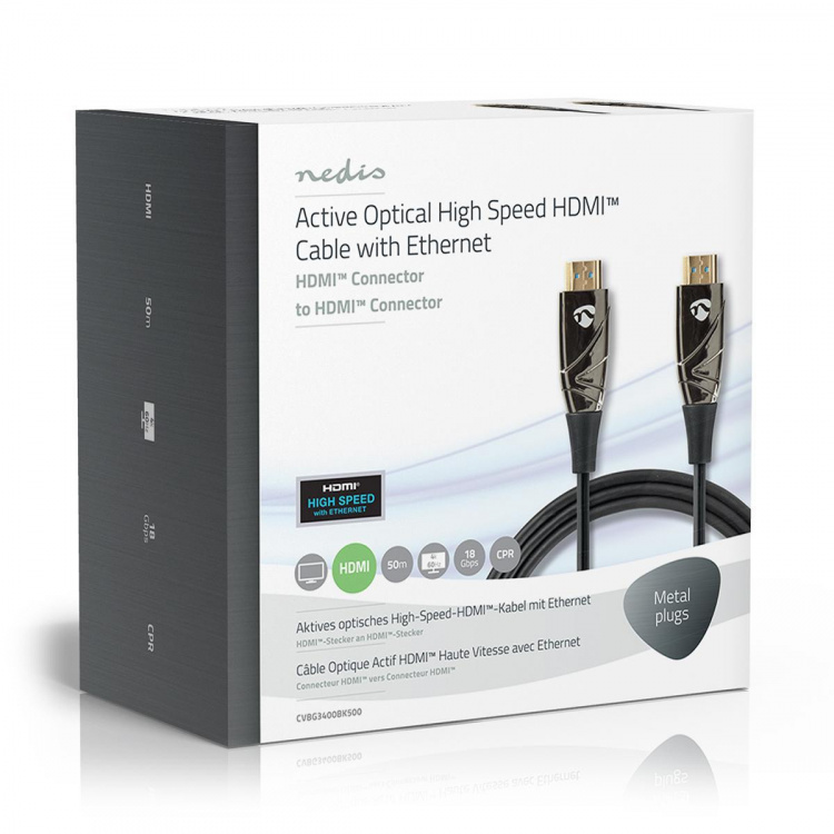 Nedis Active Optical High Speed HDMI™ Cable with Ethernet | HDMI™ Connector | HDMI™ Connector | 4K@60Hz | 18 Gbps | 50.0 m | Round | PVC | Black | Gift Box