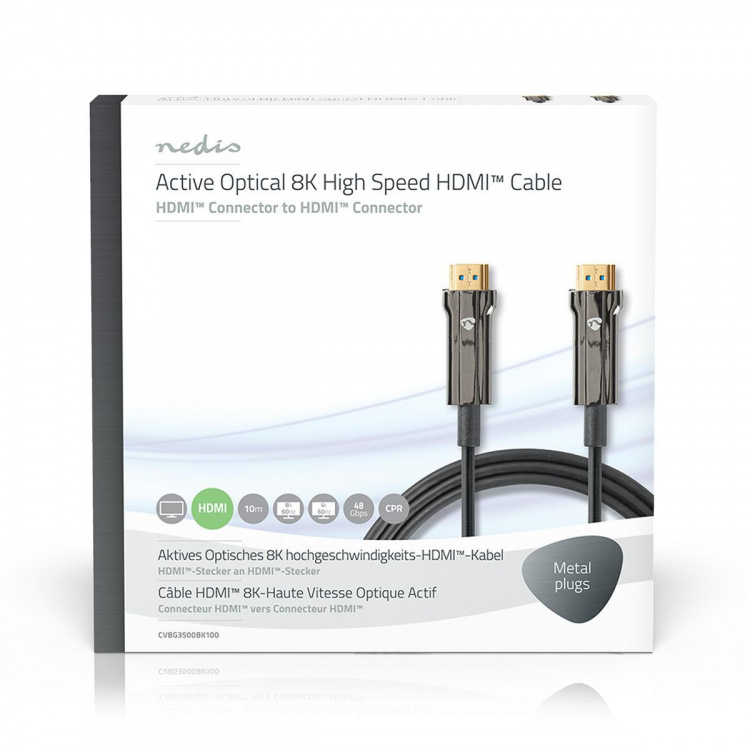 Nedis Active Optical Ultra High Speed HDMI™ Cable with Ethernet | HDMI™ Connector | HDMI™ Connector | 8K@60Hz | 48 Gbps | 10.0 m | Round | PVC | Black | Gift Box Nedis Active Optical Ultra High Speed HDMI™ Cable with Ethernet | HDMI™ Connector | HDMI™ Connector | 8K@60Hz | 48 Gbps | 10.0 m | Round | PVC | Black | Gift Box