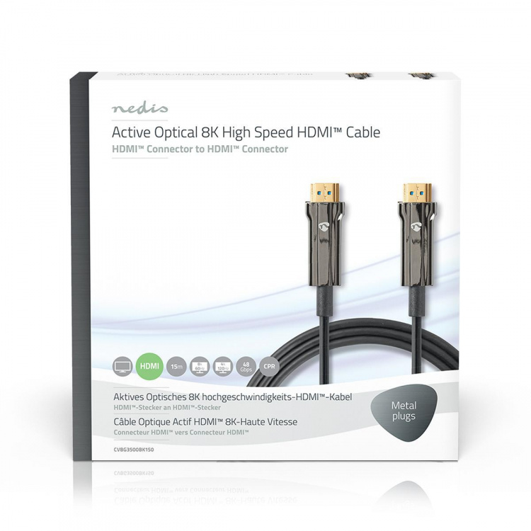 Nedis Active Optical Ultra High Speed HDMI™ Cable with Ethernet | HDMI™ Connector | HDMI™ Connector | 8K@60Hz | 48 Gbps | 15.0 m | Round | PVC | Black | Gift Box